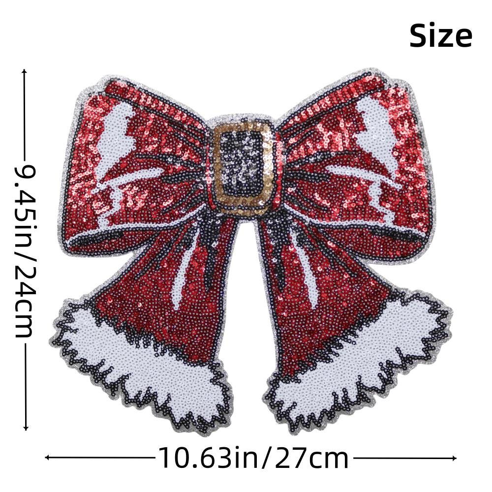 Santa Bow Large Sequin Patch